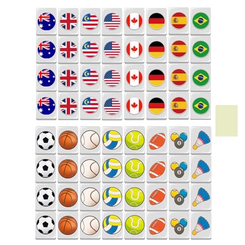 Mahjong-Spiel mit Nationalflaggen | Mahjong-Set mit Nationalflaggen – Interaktives Brettspielzeug für Familienabend, Frühlingsurlaub, Reisen und Picknick von Generic