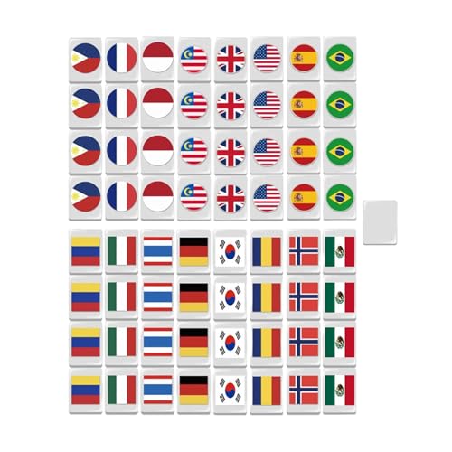 Mahjong Spielset, Mahjong Set | Mahjong Puzzle Set | Mahjong Blöcke Bausteine 64 Steine, Mahjong Spielsteine, Mahjong Spielset mit Nationalflagge, von Generic