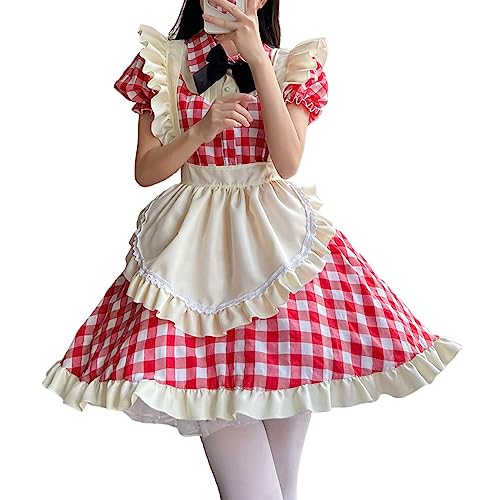 Maid Dress Cosplay Anime Halloween Kostüm Maid Outfit Niedliche Maid Kostüm Set mit Kleid Schürze Kopfbedeckung für Halloween Maid Costume Dirndl von Generic