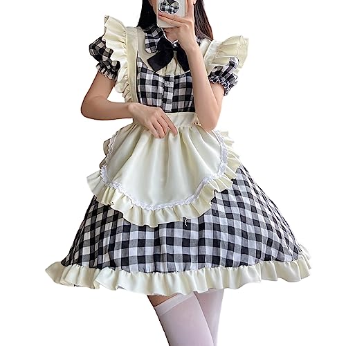 Maid Dress Cosplay Anime Halloween Kostüm Maid Outfit Niedliche Maid Kostüm Set mit Kleid Schürze Kopfbedeckung für Halloween Maid Costume Kleider von Generic