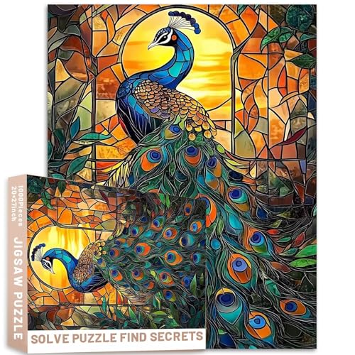 Majestic Peacock Buntglas-Puzzle, 1000 Teile, lebendige Federn, üppiger grüner Sonnenuntergang, bunt, DIY-Puzzles für Heimdekoration, Geschenke, Familienpuzzle, perfekt für Spieleabende Majestic Peacock Buntglas-Puzzle, 1000 Teile, lebendige Federn, üppiger grüner Sonnenuntergang, bunt, DIY-Puzzles für Heimdekoration, Geschenke, Familienpuzzle, perfekt für Spieleabende von Generic