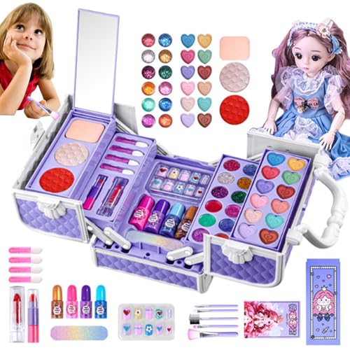 Make-up-Set für Waschbare Make-up-Spielzeuge – 43-teilig, waschbares Prinzessinnen-Make-up-Spielzeug für Mädchen – Spielen Sie echtes Make-up-Spielzeug für Mädchen mit violettem Griff, für von Generic