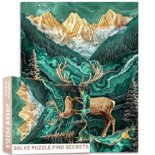 Malachit Gold Hirsch Berge Puzzle 1000 Teile Kiefern Malerei Herausfordernde Familienaktivitätsspiele Buntes DIY Handwerk Puzzle für Heimdekoration Geschenke Malachit Gold Hirsch Berge Puzzle 1000 Teile Kiefern Malerei Herausfordernde Familienaktivitätsspiele Buntes DIY Handwerk Puzzle für Heimdekoration Geschenke von Generic