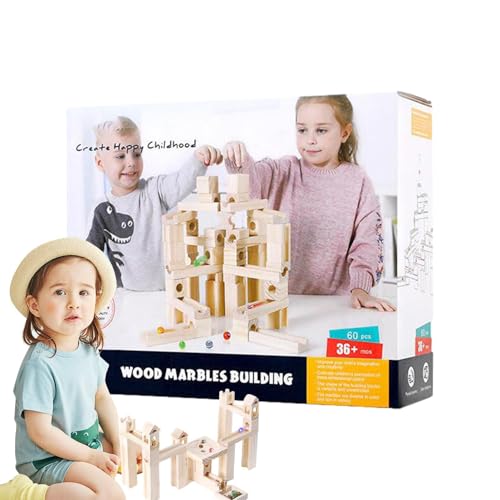 Marmor Labyrinth aus Holz, 60-teiliges Bauset, lustiges Holzmarmor-Labyrinth, Holzmarmor-Rennstrecke, einfach zu bedienen, frühes Lernen Entwicklung von STEM von Generic