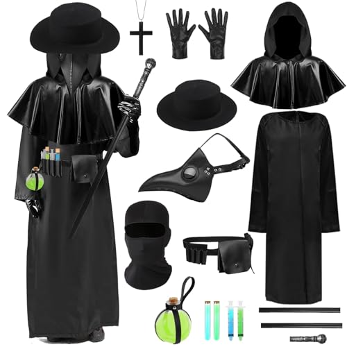 Maskenhut, Zubehör, Pestarzt-Kostüm für Erwachsene, mit Vogelschnabel, Dr. Horror, gruselig, Halloween-Robe, Outfit-Set, Umhang, Handschuhe (XL) von Generic
