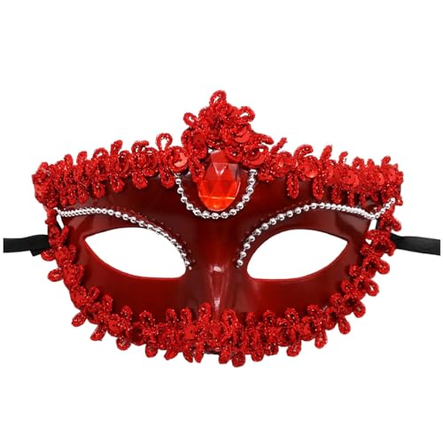 Maskerade Maske Damen Karneval Party Kostüm Venezianische Maske Spitze Sexy Lace Augenmaske Nachtclub Gesichtsmaske (Red, One Size) von Generic