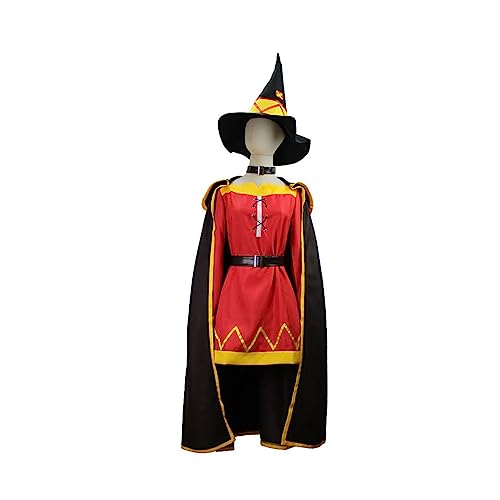 Megumin Cosplay Kostüm Rotes Kleid Mit Umhang Hut Halloween Full Set,M-Set von Generic