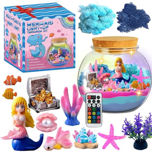 Mermaid Terrarium festgelegt für Mädchen, beleuchtetes Terrarium, Meeresthema Zubehör für Kinder mit Fernbedienung, STEM Wissenschaft Set, Pädagogisches Aquarium Meerestiere für Mädchen u von Generic
