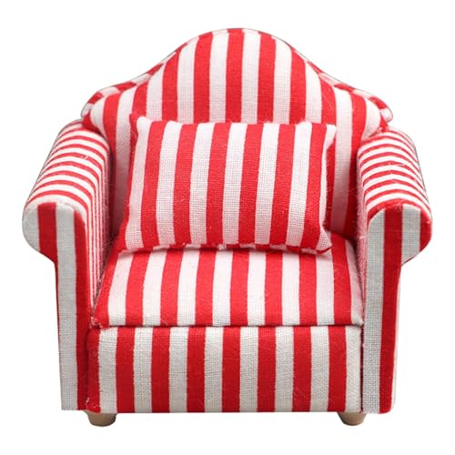 Mini Doll House Sofa & Sessel - 1:12 Skala Red and White Stripes Couch und Stuhl Set, Hochsimulation Holzstoffmöbel, perfektes Kinderspielzeuggeschenk für und Mädchen, Miniaturpuppenhaus -Sofa Mini Doll House Sofa & Sessel - 1:12 Skala Red and White Stripes Couch und Stuhl Set, Hochsimulation Holzstoffmöbel, perfektes Kinderspielzeuggeschenk für und Mädchen, Miniaturpuppenhaus -Sofa von Generic