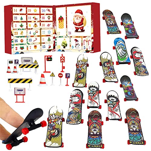 Mini-Finger-Skateboards-Set – Fingerspitzen-Bewegungs-Skate-Party | Skateboard-Adventskalender | 24 Tage Weihnachts-Adventskalender mit buntem Mini-Griffbrett | Skate-Spielzeug für Kinder, Jugendliche von Generic