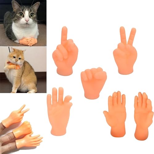 Mini-Hände für Katzen, Fingerhände, kleine Hände, Miniatur-Fingerpuppen mit linker und rechter Hand, Dehnbare TPR-Hände, Katzenspielzeug, universell für Katzen und Hunde (1 Satz) von Generic