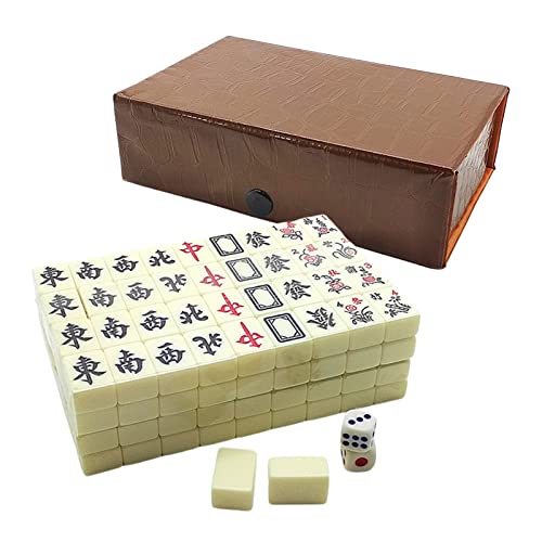 -Mahjong,Beige Farbe Mahjong-Set - Reisegröße Majiang mit Aufbewahrungsreserve Mahjong-Fliesen, Würfel, klassisches Majong-Reisespiel-Partyzubehör von Generic