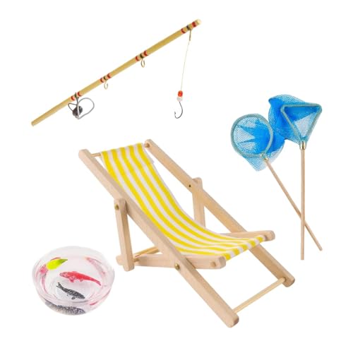 Miniatur Angelset – Realistische Kreatives Angelruten-Deko Für Puppenhaus & Aquarium | Fischernetz Zubehör, Angelspielzeug Mit Netz, Small Für Kinder Sammler Angelspielzeugset Szenen von Generic