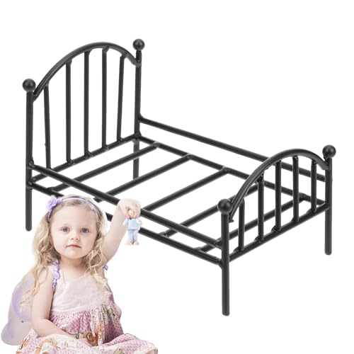 Miniatur-Bett für Puppenhaus | Vintage-Metallbett für Puppenhaus – Puppenhaus-Möbel mit Einzelbett für Schlafzimmer, Metallbett in Aura von Generic