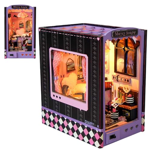Miniatur Book Nook Kit Miniaturhaus Set – Miniaturhaus, Buchecke aus Holz, Spielzeug – Kunstbuchstützen aus Holz mit Schritt-für-Schritt-Anleitung für Schlafzimmer-Schlafzimmer Miniatur Book Nook Kit Miniaturhaus Set – Miniaturhaus, Buchecke aus Holz, Spielzeug – Kunstbuchstützen aus Holz mit Schritt-für-Schritt-Anleitung für Schlafzimmer-Schlafzimmer von Generic