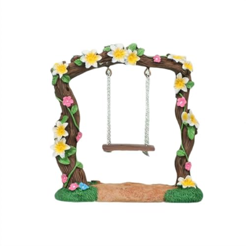 Miniatur-Feengartenschaukel – Charmante Blumenbaum-Schaukel Ornament für Mini-Landschaften, Puppenhäuser & Feengärten im Freien (wetterbeständiges Harz) (Braun, 1 Stück) von Generic