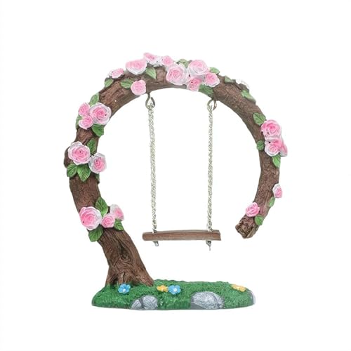 Miniatur-Feengartenschaukel – Charmante Blumenbaum-Schaukel Ornament für Mini-Landschaften, Puppenhäuser & Feengärten im Freien (wetterbeständiges Harz) (Rosa, 1 Stück) von Generic