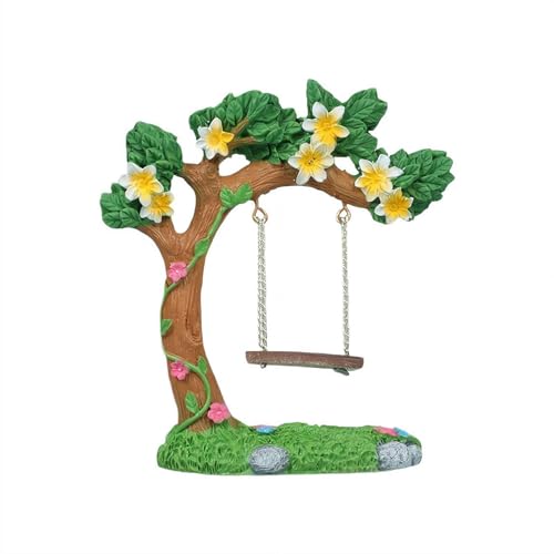 Miniatur-Feengartenschaukel - Charmante Blumenbaumschaukel Ornament für Mini-Landschaften, Puppenhäuser & Feengärten im Freien (witterungsbeständiges Harz) (Gelb) von Generic
