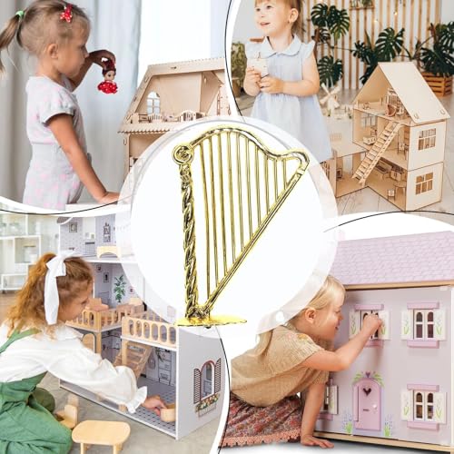 Miniatur-Goldharfe, Harfe, 5-teiliges Set für Puppenhaus, Miniaturharfe, Musikmodell für Puppenhaus, Zubehör zur Weihnachtsdekoration Miniatur-Goldharfe, Harfe, 5-teiliges Set für Puppenhaus, Miniaturharfe, Musikmodell für Puppenhaus, Zubehör zur Weihnachtsdekoration von Generic