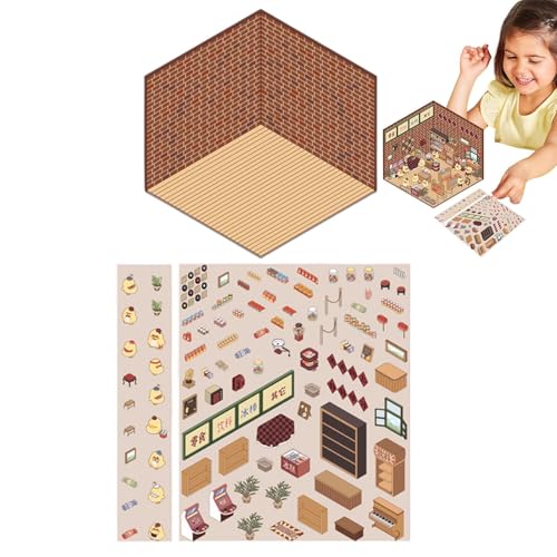 Miniatur-Häuser-Aufkleber, Miniatur-Häuser-Szenen-Aufkleber | Stressabbau-Aufkleber mit Wirkung | Aufkleber für kleine Räume für Kinder, Aufkleber Miniatur-Häuser-Aufkleber, Miniatur-Häuser-Szenen-Aufkleber | Stressabbau-Aufkleber mit Wirkung | Aufkleber für kleine Räume für Kinder, Aufkleber von Generic