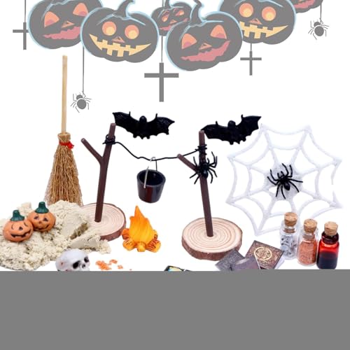 Miniatur Halloween Miniatur 27 Stück Figuren Totenkopf Kürbis Miniatur Hauszubehör für Halloween Garten Landschaft Basteln Handwerk von Generic
