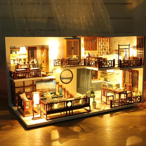 Miniatur Haus Kit - Puppenhaus Kit aus Holz Puppenhaus Kit mit Staubschutz | Handgemachtes Bücherregal-Einsatz für Puppenhaus von Generic