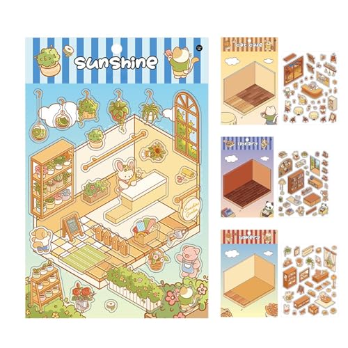 Miniatur Home Kit-Aufkleber, Machen Sie Ihre eigenen Hausaufkleber | Kleine Raumaufkleber -Effekt,Cabineszene Aufkleber, 4er Set Handaccount-Aufkleber, Cartoon-Szene Landschaftsaufkleber für Kinder Miniatur Home Kit-Aufkleber, Machen Sie Ihre eigenen Hausaufkleber | Kleine Raumaufkleber -Effekt,Cabineszene Aufkleber, 4er Set Handaccount-Aufkleber, Cartoon-Szene Landschaftsaufkleber für Kinder von Generic