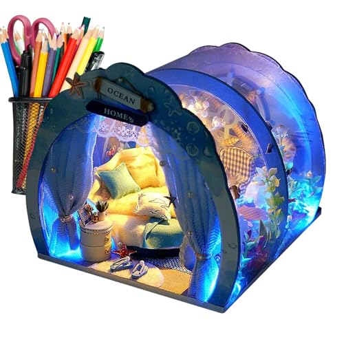 Miniatur-Modellhaus: Puppenhaus mit kleinem Meer-Tunnel, niedliches Miniatur-Puppenhaus-Set, Marinetunnel-Modell mit Möbeln und LED-Licht für Kinder Miniatur-Modellhaus: Puppenhaus mit kleinem Meer-Tunnel, niedliches Miniatur-Puppenhaus-Set, Marinetunnel-Modell mit Möbeln und LED-Licht für Kinder von Generic