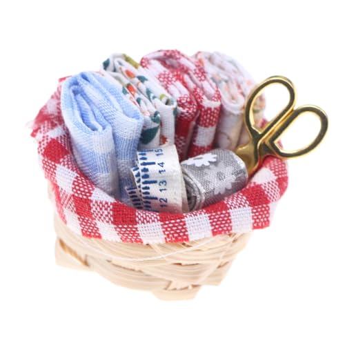 Miniatur-Nähmaskenkorb, Miniaturpuppe Nähhandwerk | Favors liefern Drahtkorbzubehör,Dekoratives Kunsthandwerk Zubehör Niedliches Puppenstricken für Familien, Liebhaber von Generic