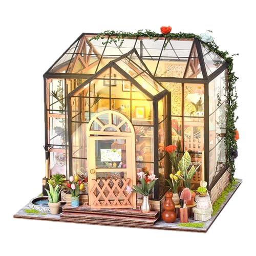 Miniatur Puppenhaus Bausatz - 3D Mini Gewächshaus Modellbausatz,Deko Anzeige für Schlafzimmer Zimmer Teenager Weihnachten Halloween BücherBibliothek Projekte von Generic