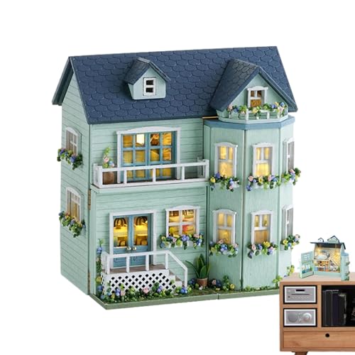 Miniatur-Puppenhaus-Set, Miniatur Haus Kit | Miniatur-Puppenhaus aus Holz zum Aufklappen mit Möbeln und LED - Dekoration des Modellbausatzes P Miniatur-Puppenhaus-Set, Miniatur Haus Kit | Miniatur-Puppenhaus aus Holz zum Aufklappen mit Möbeln und LED - Dekoration des Modellbausatzes P von Generic