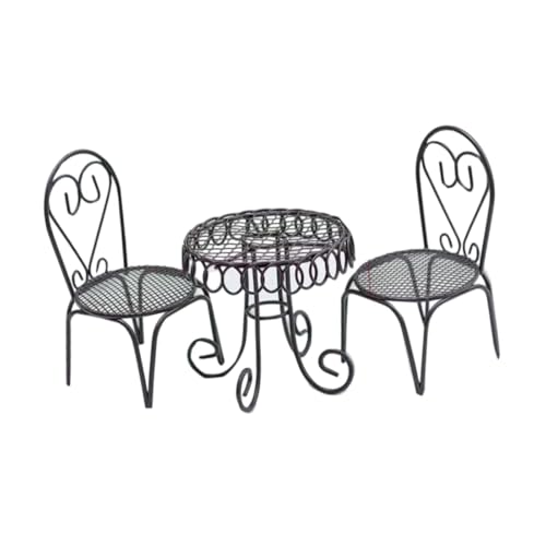 Miniatur Puppenhausmöbel Set, Puppenhauszubehör, Moderner Tisch Und Stühle, Sammlerspielzeug für, Schwarz von Generic