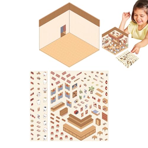 Miniatur-Szenenaufkleber | 3D-Effekt-Cartoon-Szenen-Aufkleber, Hausaufkleber, Scrapbook-dekorative Aufkleber von Generic