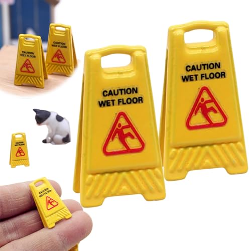 Miniatur-Warnschilder für nassen Boden, Mini-Warnschild, für Puppenhaus, realistische Vorsichtsschilder für Rollenspiele und pädagogische Verwendung für kreatives Spielen und Modellsammlungen von Generic