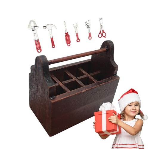Miniatur-Werkzeug-Set für Haus, Werkzeugkasten für Haus, Mehrzweck-Werkzeugkasten, Modell-Set, Spielzeug, Haus, Miniatur-Box, Werkzeugkiste aus Holz von Generic
