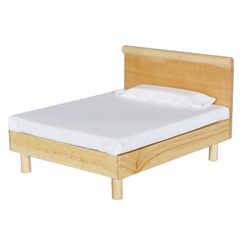 Miniaturbett für Puppen, Spielzeugbett Miniaturmöbel, Miniaturbett mit Matratze und Kissen, tat Spielpuppenbettwäsche 1/12 Skala, Puppenhaus Schlafzimmermöbel von Generic