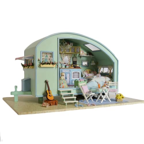 Miniature Wooden – Craft Building Kit, Light Music Tiny House | Creative Holiday Birthday Christmas Halloween Thanksgiving New Year Gift, Educational Construction Set with Furniture von Generic