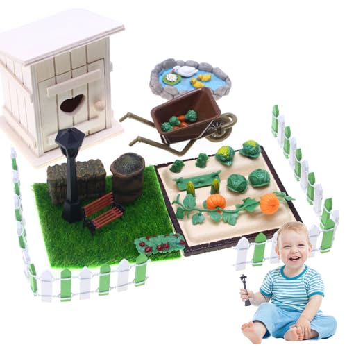 Miniaturfarm Set - Lifelike Bastel -Szenen -Kit, Gemüsefiguren mit Puppenhaus -Requisiten und Mini -Werkzeugen für das einfallsreiche Spiel | Fun Farm Miniatur Kinder lernen Wissensschule Handwerk Dek von Generic