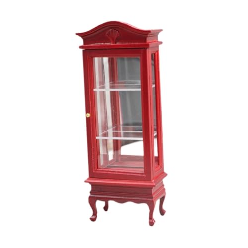 Miniaturschrank, Puppenhaus-Vitrine, Puppenhaus-Zubehör, Holzdekoration, Maßstab 1:12, Simulation eines Miniatur-Bücherregals, Rot von Generic