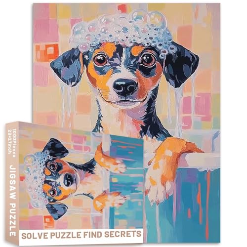Minimalistisches Hunde-Badewannen-Puzzle, 1000 Teile, pastellfarbener Hintergrund, glücklicher Ausdruck, einfacher Ölgemälde-Stil, Tierkunst, anspruchsvolle Familienaktivitäten, Spiele, bunt Minimalistisches Hunde-Badewannen-Puzzle, 1000 Teile, pastellfarbener Hintergrund, glücklicher Ausdruck, einfacher Ölgemälde-Stil, Tierkunst, anspruchsvolle Familienaktivitäten, Spiele, bunt von Generic