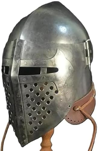 Mittelalter Bascinet Knight Buhurt Helm mit verstellbarem Visier und bequemem Cusion Lederriemen Helm Rüstung Kampf Geschenk für Cosplay und LARP Antik Gery Standard von Generic