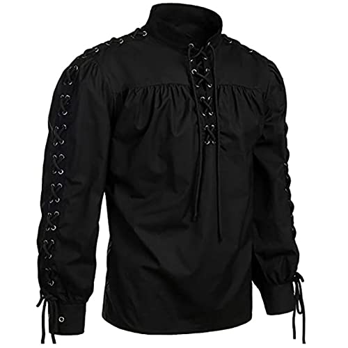 Mittelalter Hemd Herren Langram, Viktorian Rüschenhemd Herren 70er, Steampunk Piratenhemd Revers Elegant Renaissance Hemden Viking Kleidung Leinenhemd Schnürhemd Für Halloween & Karneval Mittelalter Hemd Herren Langram, Viktorian Rüschenhemd Herren 70er, Steampunk Piratenhemd Revers Elegant Renaissance Hemden Viking Kleidung Leinenhemd Schnürhemd Für Halloween & Karneval von Generic