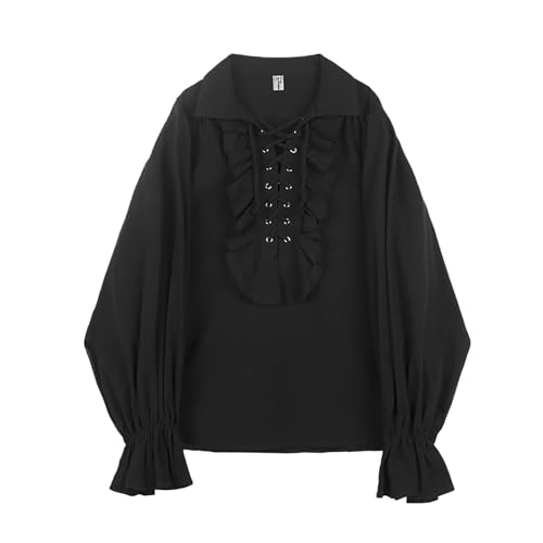 Mittelalter Hemd Herren Langram, Viktorian Rüschenhemd Herren Revers, Gothic Piratenhemd mit Kordelzug Renaissance Steampunk Hemden Viking Kleidung Leinenhemd Schnürhemd Für Halloween & Karneval Mittelalter Hemd Herren Langram, Viktorian Rüschenhemd Herren Revers, Gothic Piratenhemd mit Kordelzug Renaissance Steampunk Hemden Viking Kleidung Leinenhemd Schnürhemd Für Halloween & Karneval von Generic