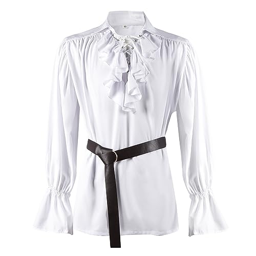 Mittelalter Hemd Herren Langram, Viktorian Rüschenhemd Herren Revers, Steampunk Piratenhemd mit Schnürung Vintage Renaissance Hemden Wikinger Kleidung Leinenhemd Schnürhemd Für Halloween & Karneval Mittelalter Hemd Herren Langram, Viktorian Rüschenhemd Herren Revers, Steampunk Piratenhemd mit Schnürung Vintage Renaissance Hemden Wikinger Kleidung Leinenhemd Schnürhemd Für Halloween & Karneval von Generic