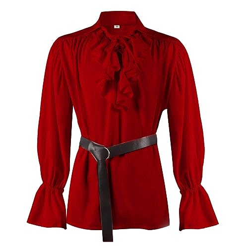 Mittelalter Hemd Herren Langram, Viktorian Rüschenhemd Herren Revers, Steampunk Piratenhemd mit Schnürung Vintage Renaissance Hemden Wikinger Kleidung Leinenhemd Schnürhemd Für Halloween & Karneval von Generic
