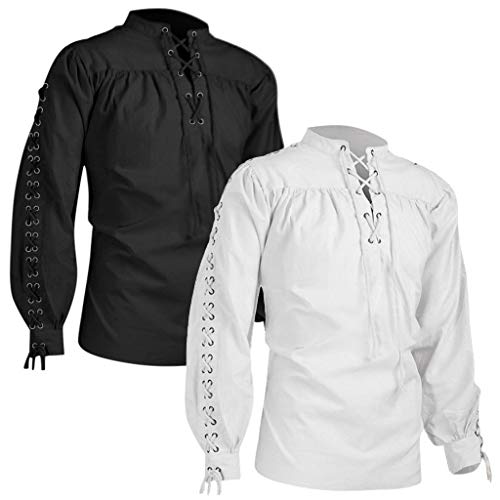 Mittelalter Hemd Herren Langram, Viktorian Rüschenhemd Herren Schwarz, Steampunk Piratenhemd mit Schnürung Vintage Renaissance Hemden Viking Kleidung Leinenhemd Schnürhemd Für Halloween & Karneval Mittelalter Hemd Herren Langram, Viktorian Rüschenhemd Herren Schwarz, Steampunk Piratenhemd mit Schnürung Vintage Renaissance Hemden Viking Kleidung Leinenhemd Schnürhemd Für Halloween & Karneval von Generic