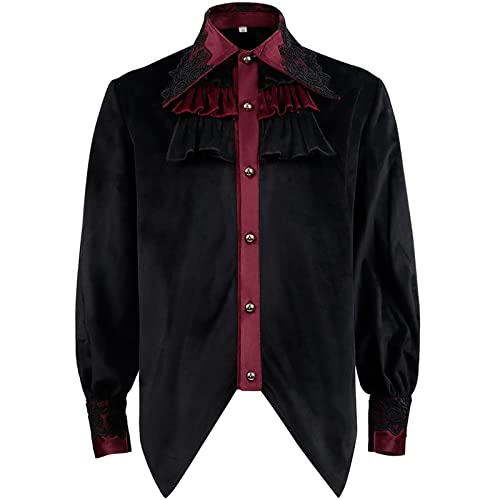 Mittelalter Hemd Herren Schwarz, Viktorian Rüschenhemd Herren Langarm, Steampunk Piratenhemd mit Knöpfe Vintage Revers Renaissance Hemden Viking Kleidung Leinenhemd Schnürhemd Für Halloween & Karneval Mittelalter Hemd Herren Schwarz, Viktorian Rüschenhemd Herren Langarm, Steampunk Piratenhemd mit Knöpfe Vintage Revers Renaissance Hemden Viking Kleidung Leinenhemd Schnürhemd Für Halloween & Karneval von Generic