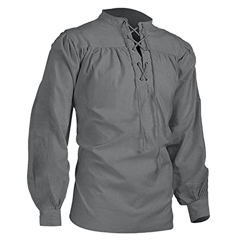 Mittelalter Hemd Herren Schwarz, Viktorian Rüschenhemd Herren Schwarz, Gothic Piratenhemd mit Schnürung Renaissance Hemden Einfarbig Viking Kleidung Steampunk Leinenhemd Schnürhemd Für Halloween Mittelalter Hemd Herren Schwarz, Viktorian Rüschenhemd Herren Schwarz, Gothic Piratenhemd mit Schnürung Renaissance Hemden Einfarbig Viking Kleidung Steampunk Leinenhemd Schnürhemd Für Halloween von Generic