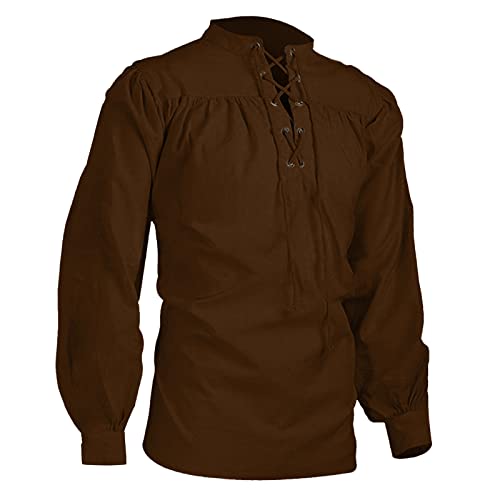 Mittelalter Hemd Herren Schwarz, Viktorian Rüschenhemd Herren Schwarz, Gothic Piratenhemd mit Schnürung Renaissance Hemden Einfarbig Viking Kleidung Steampunk Leinenhemd Schnürhemd Für Halloween Mittelalter Hemd Herren Schwarz, Viktorian Rüschenhemd Herren Schwarz, Gothic Piratenhemd mit Schnürung Renaissance Hemden Einfarbig Viking Kleidung Steampunk Leinenhemd Schnürhemd Für Halloween von Generic