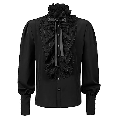 Mittelalter Hemd Herren Schwarze, Viktorian Rüschenhemd Herren Langarm, Steampunk Piratenhemd mit Knöpfe Elegant Renaissance Hemden Viking Kleidung Leinenhemd Schnürhemd Für Halloween & Karneval Mittelalter Hemd Herren Schwarze, Viktorian Rüschenhemd Herren Langarm, Steampunk Piratenhemd mit Knöpfe Elegant Renaissance Hemden Viking Kleidung Leinenhemd Schnürhemd Für Halloween & Karneval von Generic